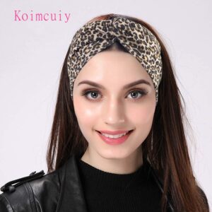 Koimcuiy Women Headbands Headwrap Yoga Workout Sport Thick Head Bands Stretchy Hair Bands Solid Color (M, Leopard)