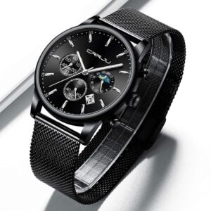 CRRJU Men Watch,Men Luxury Waterproof Unique Designed Watches 3-Sub Dial Date Mens Mesh Band Stopwatches