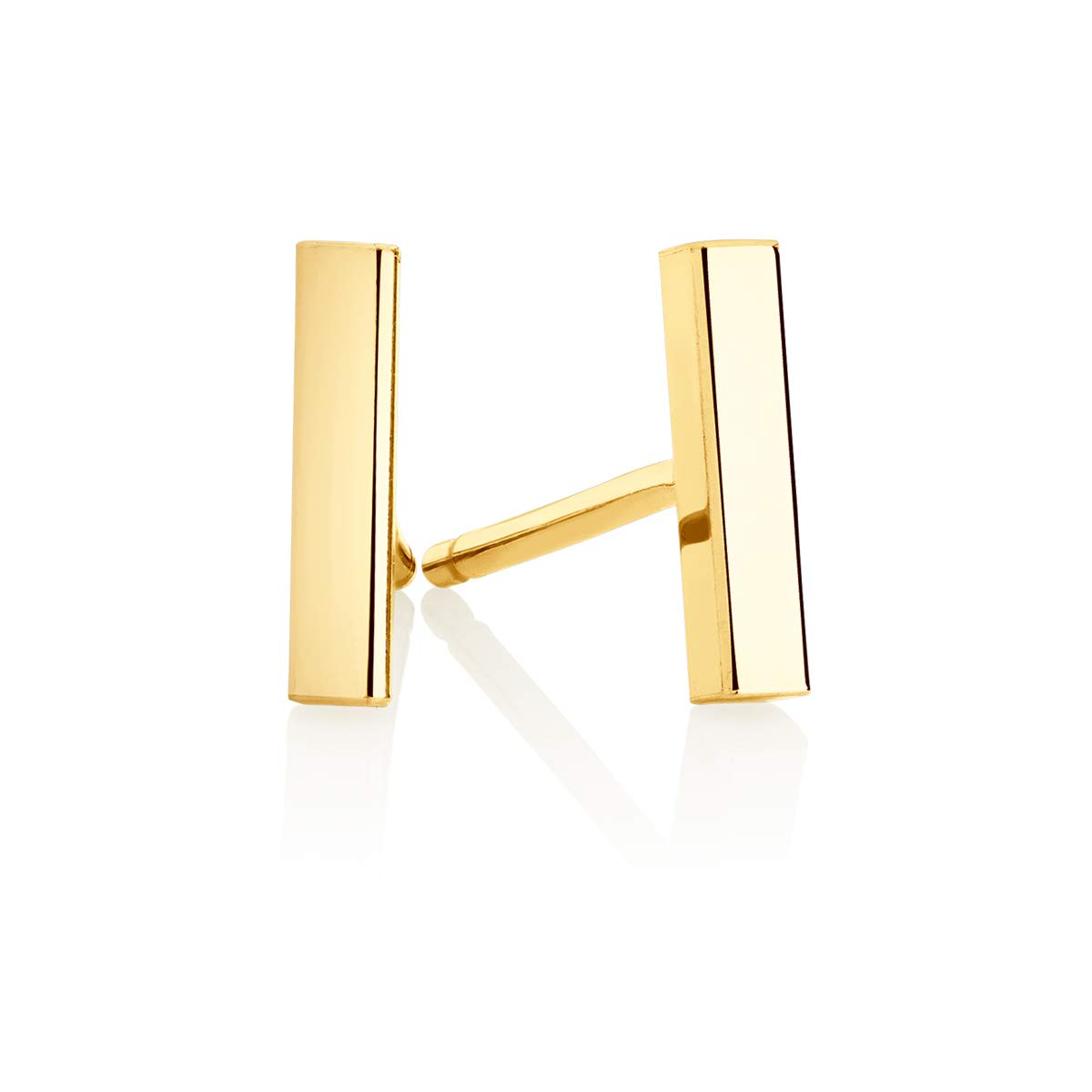 Minimalist 14k Gold Polished Stud Bar Line Stick Earrings, (8.5mm X 2mm) (Yellow Gold)