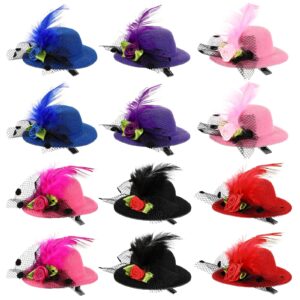 12pcs Mini Hat Hair Clips 2 inch Cute Mini Top Hats Decorative Hair Accessories for Fascinator Hats for Party, Tea or Cocktail Party(Random Color)