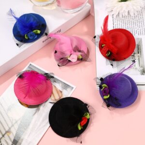 12pcs Mini Hat Hair Clips 2 inch Cute Mini Top Hats Decorative Hair Accessories for Fascinator Hats for Party, Tea or Cocktail Party(Random Color)