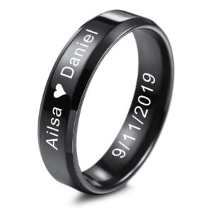 memediy mens wedding rings for women water resistant stainless steel mens wedding bands promise ring, bundle with ring size adjusters (black color, 6.0mm wide, 13 size)