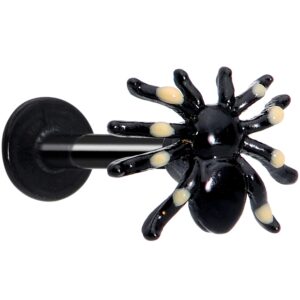 body candy womens 16g black electroplated steel black yellow spider labret monroe lip ring tragus 5/16”