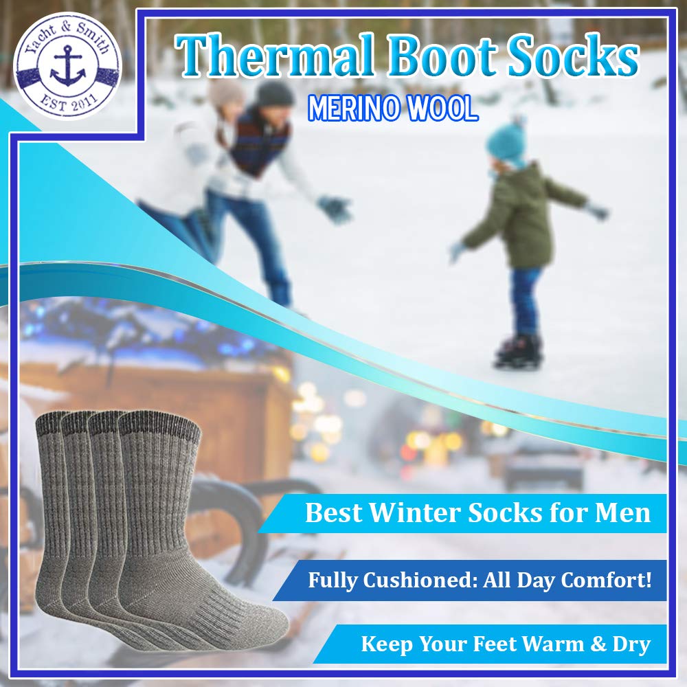 Yacht & Smith 4 Pairs Merino Wool Thermal Boot Socks for Hiking, Trail, Hunting, Winter