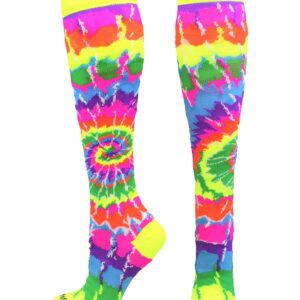 MadSportsStuff Crazy Tie Dye Socks Over the Calf (Groovy Neon, Small)