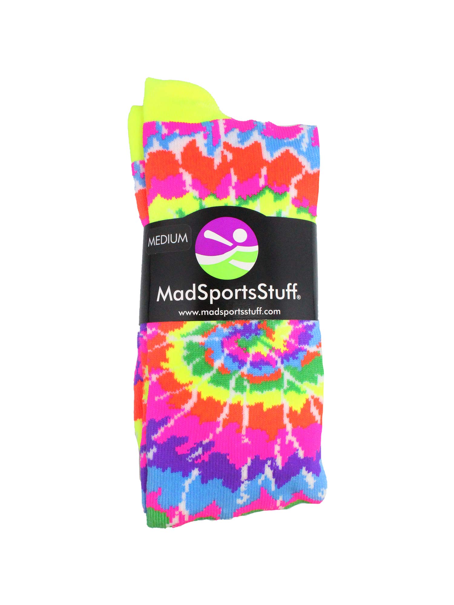 MadSportsStuff Crazy Tie Dye Socks Over the Calf (Groovy Neon, Small)