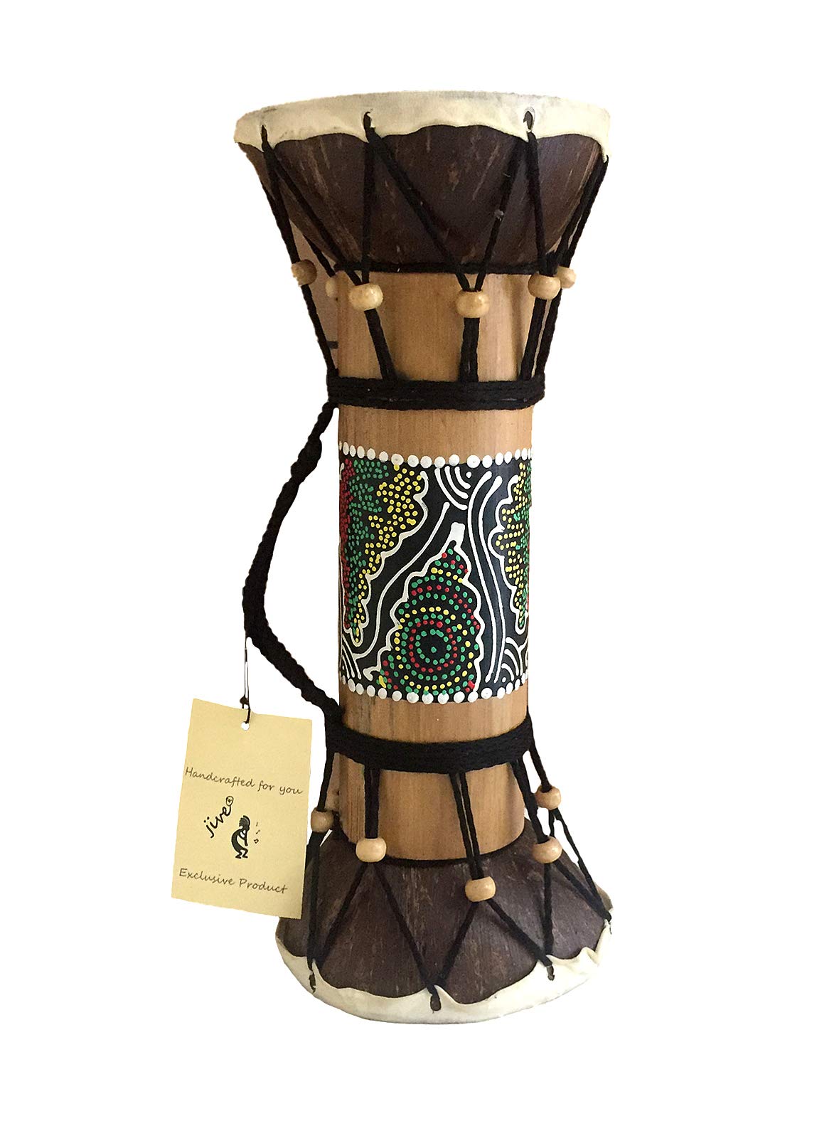 JIVE Djembe Drum Bongo Congo Wooden African Hand Drum Goat Skin Double Sided - SIZE 12"- Professional Sound (Multi - 12")