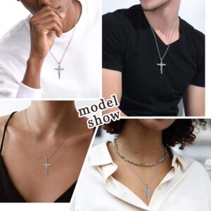 Nofade Silver Cross Necklace for Women Sterling Silver Catholic Jesus Christ on INRI Cross Crucifix Pendant Necklace for Men Religious Chain Christian Jewelry Gift