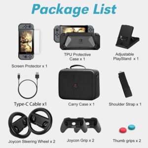 HEYSTOP Switch Accessories Bundle 12 in 1 Compatible with Nintendo Switch, Gift Kit with Carrying Case, Protective Case Cover, Screen Protector, PlayStand, Joycon Grip & More (Black)