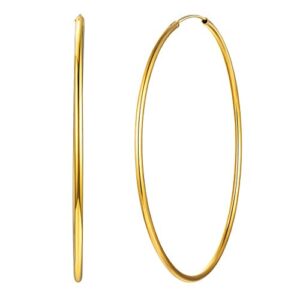 ChicSilver Huge Hoop Earrings, Hypoallergenic 18K Gold Plated Sterling Silver Hoop Earrings Endless Circle Big Hoops for Women (70mm)