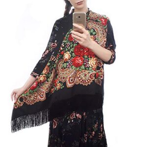 Gudessly Women's Traditional Scarf Wrap Tassel Shawl Fringes Neck Head Shawl Retro Scarf Floral Poncho Printing Shawl