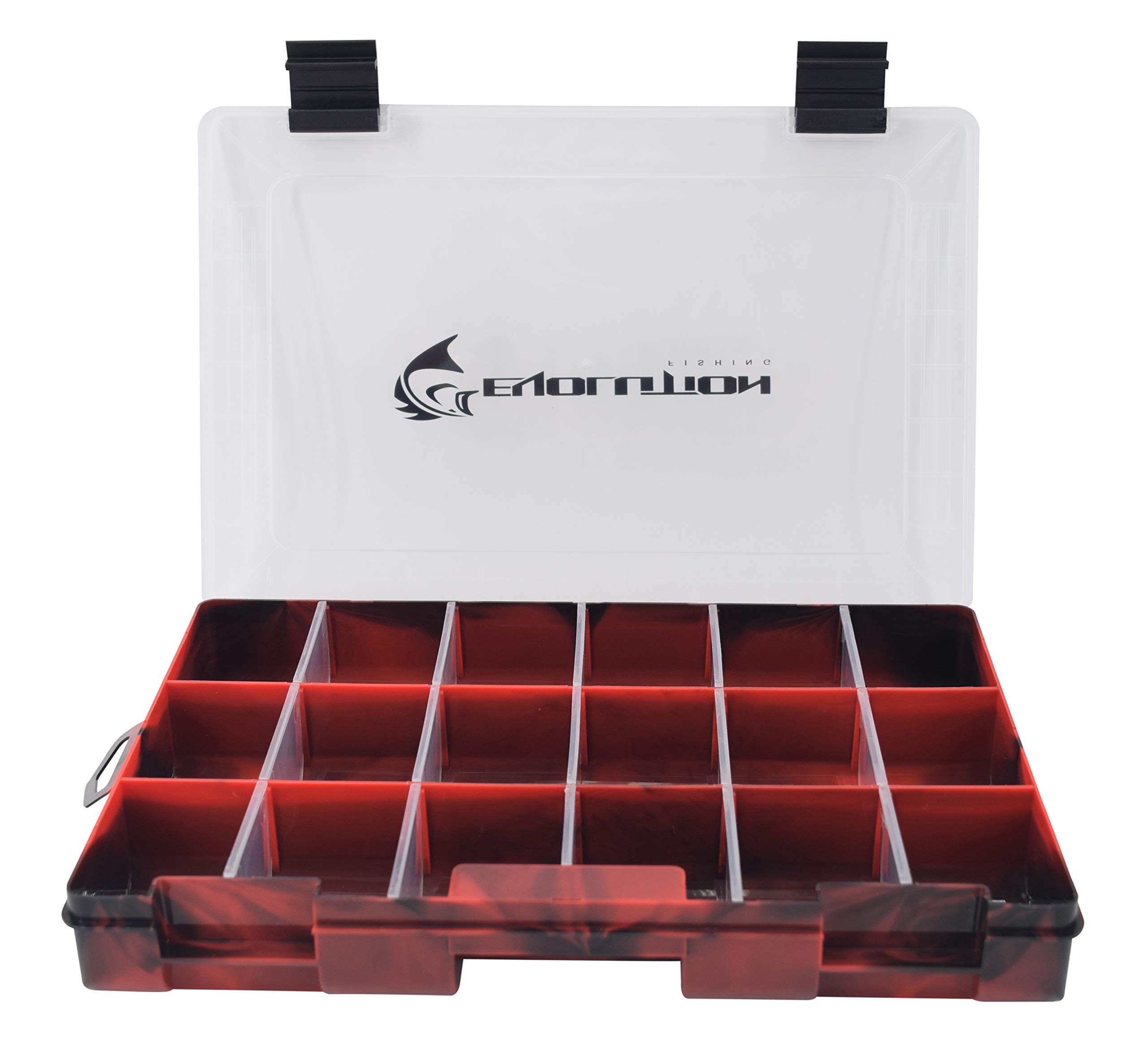 Evolution Outdoor 3600 Drift Series Fishing Tackle Tray – Red, Colored Tackle Box Organizer with Removable Compartments, Clear Lid, 2 Latch Closure, Utility Box Storage