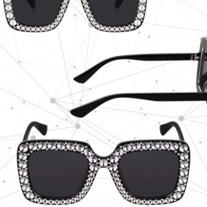 Frienda Women Oversize Square glitter Sunglasses Retro Thick Frame Disco Sunglasses (Black)