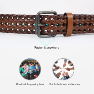 WERFORU 2 Pack Men’s Leather Braided Belt, Cowhide Leather Woven Belt for Jeans 1.3 Inch Wide with Prong Buckle,Black+Orange Brown,Fits Pants Size 34-38 Inches