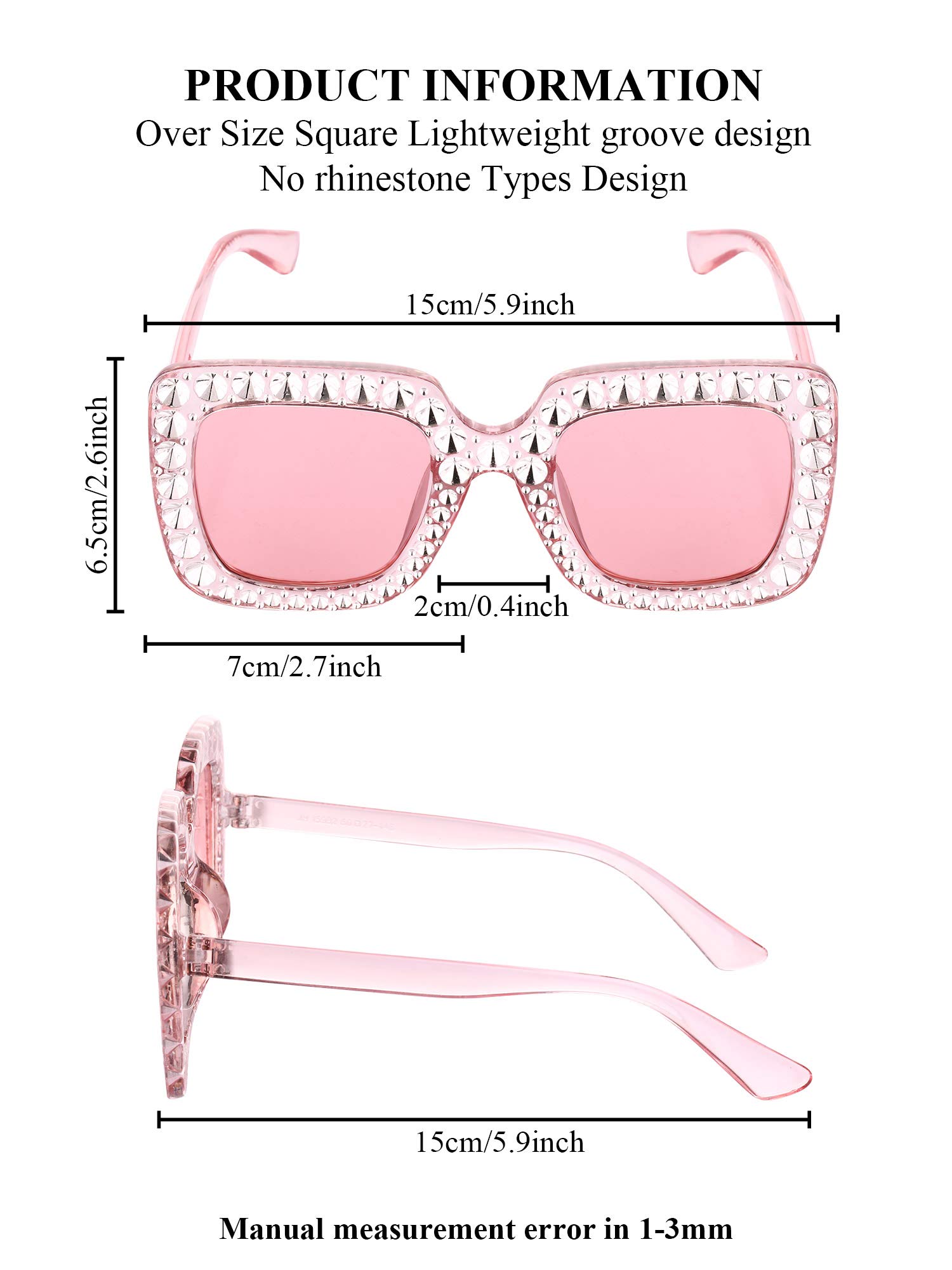 Frienda Oversize Square Sparkling Sunglasses Retro Thick Frame Sunglasses (Light Yellow, Clear Pink, Gray, Pink, 4 Pieces)