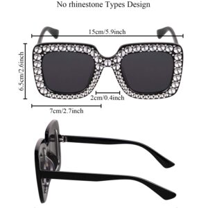 Frienda Oversize Square Glitter Sunglasses Sparkly Sunglasses Retro Thick Frame Sunglasses