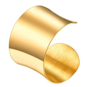 u7 women chunky grooved wristband statement jewelry 18k gold plated stainless steel polished curve cuff bracelet bangle