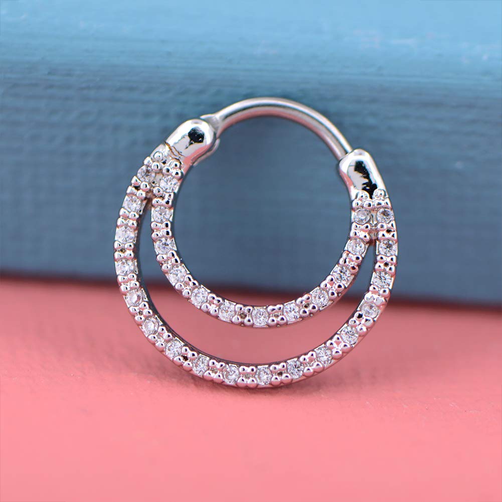 OUFER 16G Daith Septum Rings Unique Design Clear CZ Paved 316L Stainless Steel Daith Helix Earrings Septum Piercing Jewelry