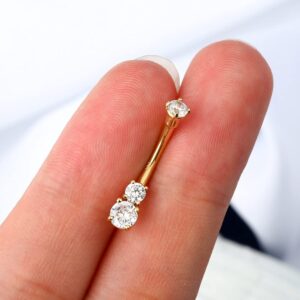 OUFER 14K Solid Gold Belly Navel Button Ring Clear 5A Cubic Zirconia Design Belly Rings Piercing Jewelry