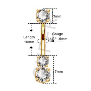 OUFER 14K Solid Gold Belly Navel Button Ring Clear 5A Cubic Zirconia Design Belly Rings Piercing Jewelry