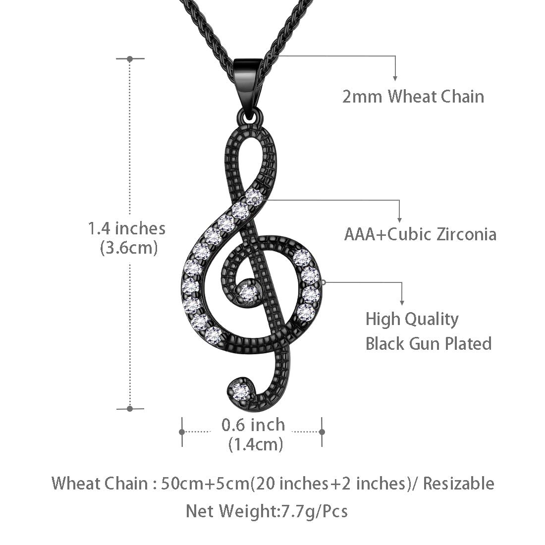 beautlace Women's Musical Note Necklace Black Gun Plated Treble Clef Music Note Jewelry Gifts for Music Lover KP0018K