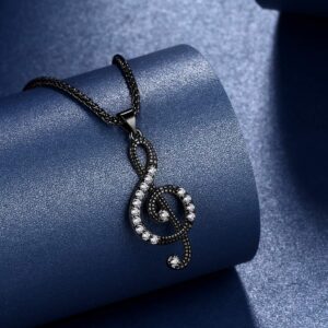 beautlace Women's Musical Note Necklace Black Gun Plated Treble Clef Music Note Jewelry Gifts for Music Lover KP0018K