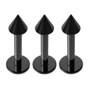 evonix 3pc 16g labret studs anodized black hypoallergenic lip ring spike 16 gauge piercing jewelry 8mm 5/16