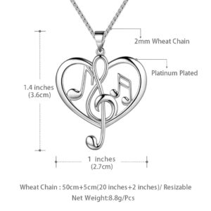 beautlace Women's Musical Note Necklace Silver Plated Love Heart Treble Clef Music Note Pendant Jewelry Gifts for Music Lover KP0057W