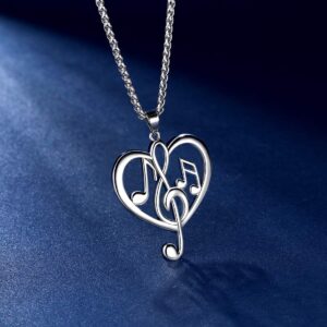 beautlace Women's Musical Note Necklace Silver Plated Love Heart Treble Clef Music Note Pendant Jewelry Gifts for Music Lover KP0057W