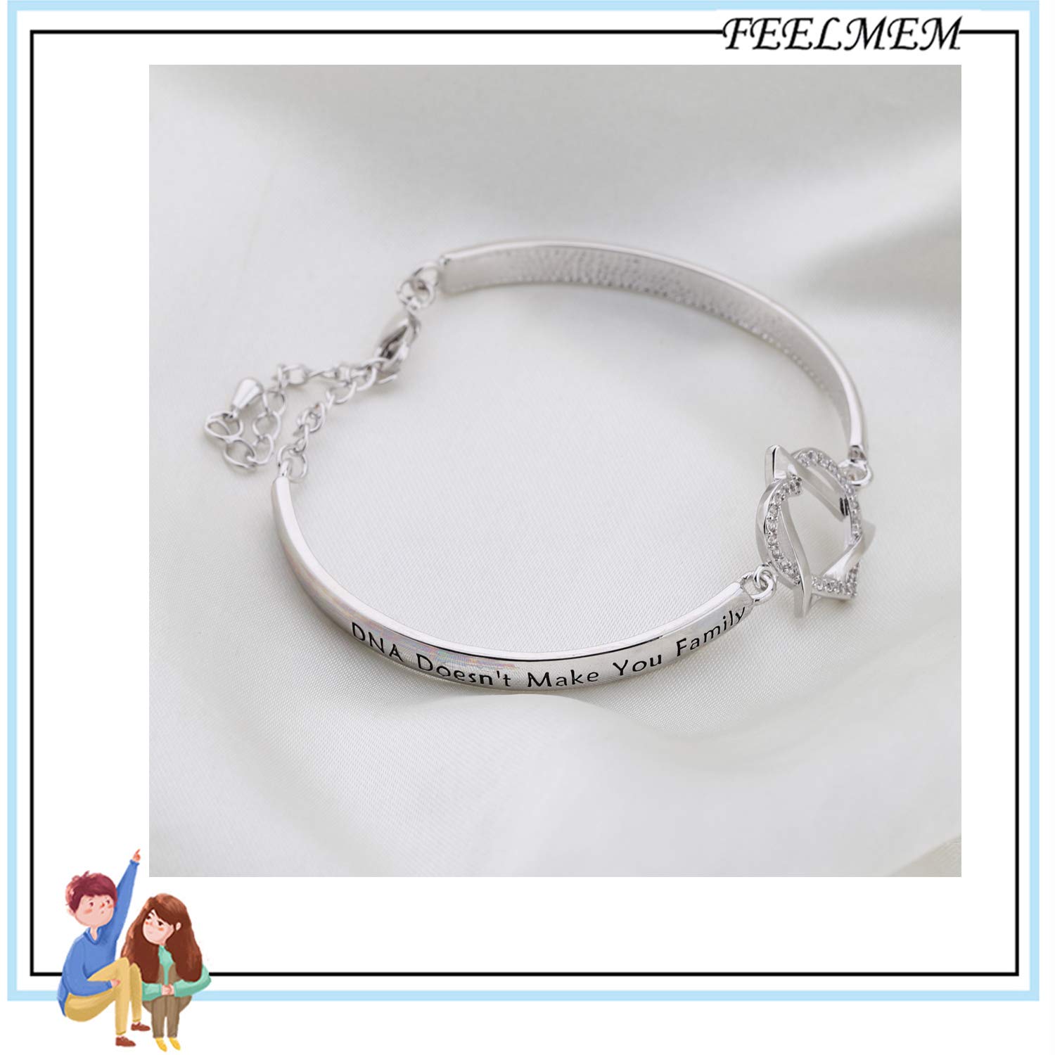 FEELMEM Adoption Jewelry Adoption Symbol Heart Triangle Charm Bracelet DNA Doesn't Make You Family Love Does Adoption Jewelry Gift for Stepmom Foster Mom (silver)