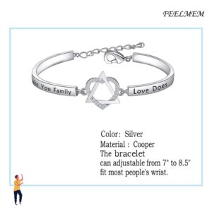 FEELMEM Adoption Jewelry Adoption Symbol Heart Triangle Charm Bracelet DNA Doesn't Make You Family Love Does Adoption Jewelry Gift for Stepmom Foster Mom (silver)