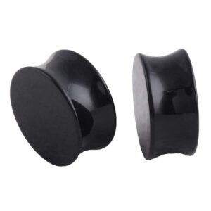 FM FM42 2 Pairs of Black Color Acrylic Ear Plugs Double Flare Saddle Stretching Gauges Expander (28mm, 30mm)