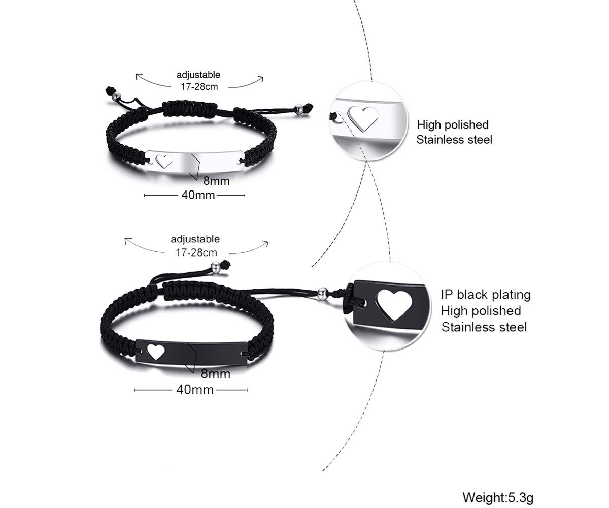 XUANPAI Couples Bracelets for Him and Her,Personalized Stainless Steel Curb Chain Bracelets,Custom Matching Bracelets for Couples Birthday Valentine's Day Christmas Gift for Women Men (Style21)