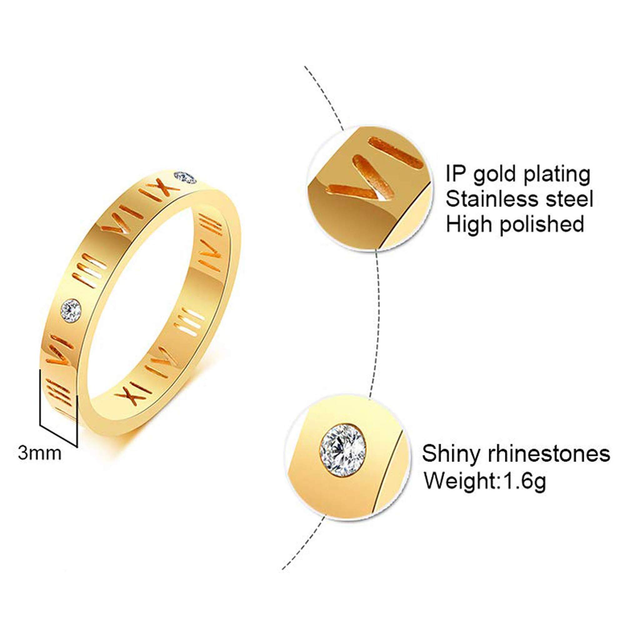 Nanafast Openwork Roman Numerals Ring for Women Men of Stainless Steel & CZ Setting Gold 7