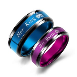 blowin set of 2 matching her king and his queen couple ring set anniversary engagement wedding bands stainless steel promise rings