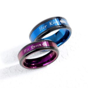 Blowin Set of 2 Matching Her King and His Queen Couple Ring Set Anniversary Engagement Wedding Bands Stainless Steel Promise Rings