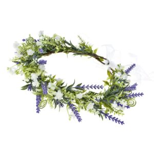 DDazzling Green Leaf Floral Crown Eucalyptus Flower Women Girls Headband Flower Headpiece Bridal Halo Photo Prop (Green Purple Lavender)