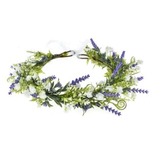 DDazzling Green Leaf Floral Crown Eucalyptus Flower Women Girls Headband Flower Headpiece Bridal Halo Photo Prop (Green Purple Lavender)