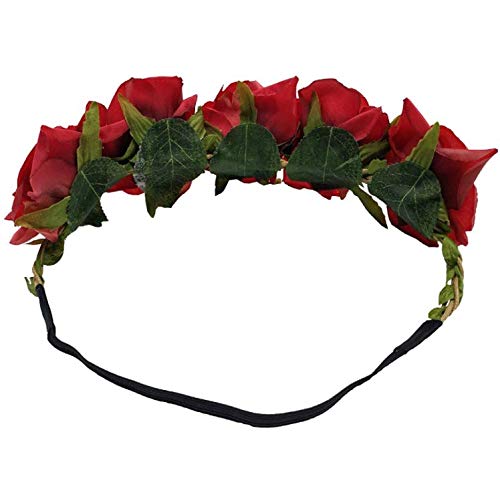 DNHCLL Rose Flower Crown, Floral Headpiece for Women and Girls - Red Artificial Rose Hair Wreath with Headband