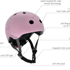 Scoot and Ride - Matte Finish Kid's Helmet with Adjustable Straps (Rose, Small-Medium) - Includes LED Safety Light and Soft Fleece Padding for Extra Protection