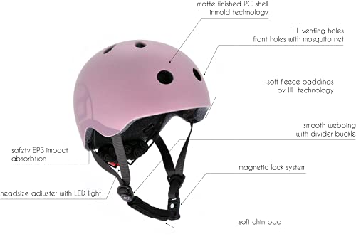 Scoot and Ride - Matte Finish Kid's Helmet with Adjustable Straps (Rose, Small-Medium) - Includes LED Safety Light and Soft Fleece Padding for Extra Protection