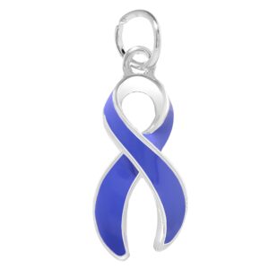 10 Pack Dark Blue Ribbon Awareness Charms – Dark Blue Ribbon Shaped Charms for Colon Cancer, Child Abuse, Rectal Caner & Huntington’s Disease Awareness