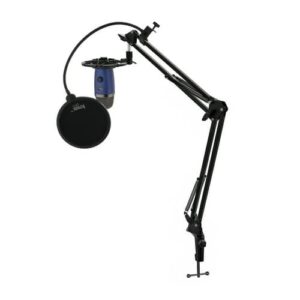 blue yeti nano usb microphone (vivid blue) bundle with boom scissor arm, shock mount, and pop filter for broadcasting recording microphones (4 items)