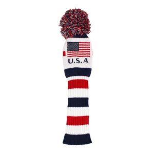 American Flag Patriotic Golf Headcover - USA Flag Novelty Golf Headcover - US National Anthem Stars and Stripes Golf Star Spangled Banner July 4th Patriot Knit Head Cover - Fits 460cc Drivers