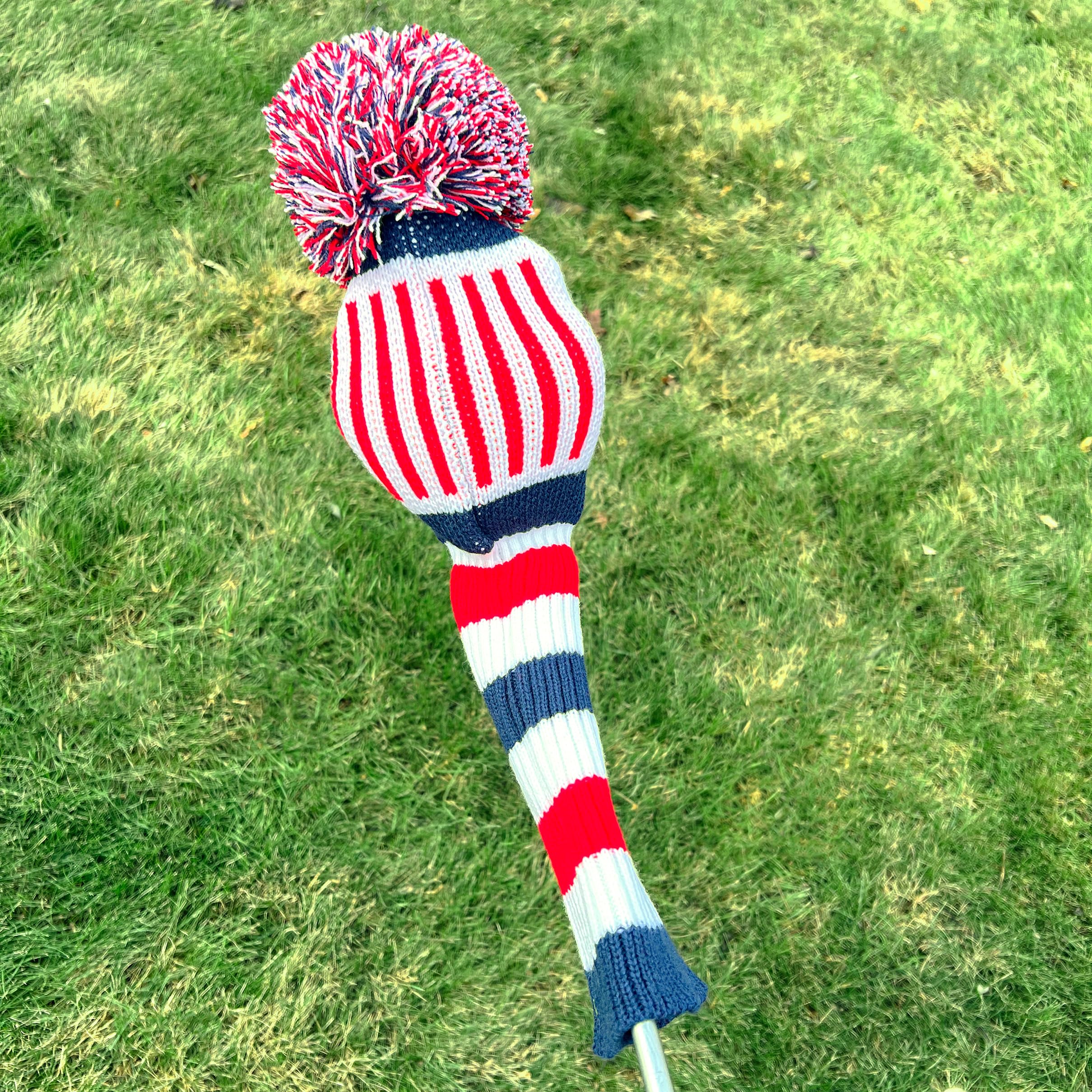 American Flag Patriotic Golf Headcover - USA Flag Novelty Golf Headcover - US National Anthem Stars and Stripes Golf Star Spangled Banner July 4th Patriot Knit Head Cover - Fits 460cc Drivers