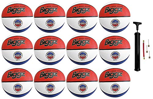 Biggz (Pack of 12 Official Size 7 Premium Rubber Basketballs - Red/White/Blue Bulk Wholesale