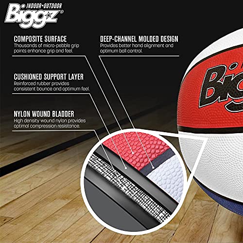 Biggz (Pack of 12 Official Size 7 Premium Rubber Basketballs - Red/White/Blue Bulk Wholesale