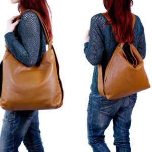 TimeStoryBag Women Leather Backpack/Purse- Handmade Convertible Hobo Shoulder Bag from Genuine Leather Cognac