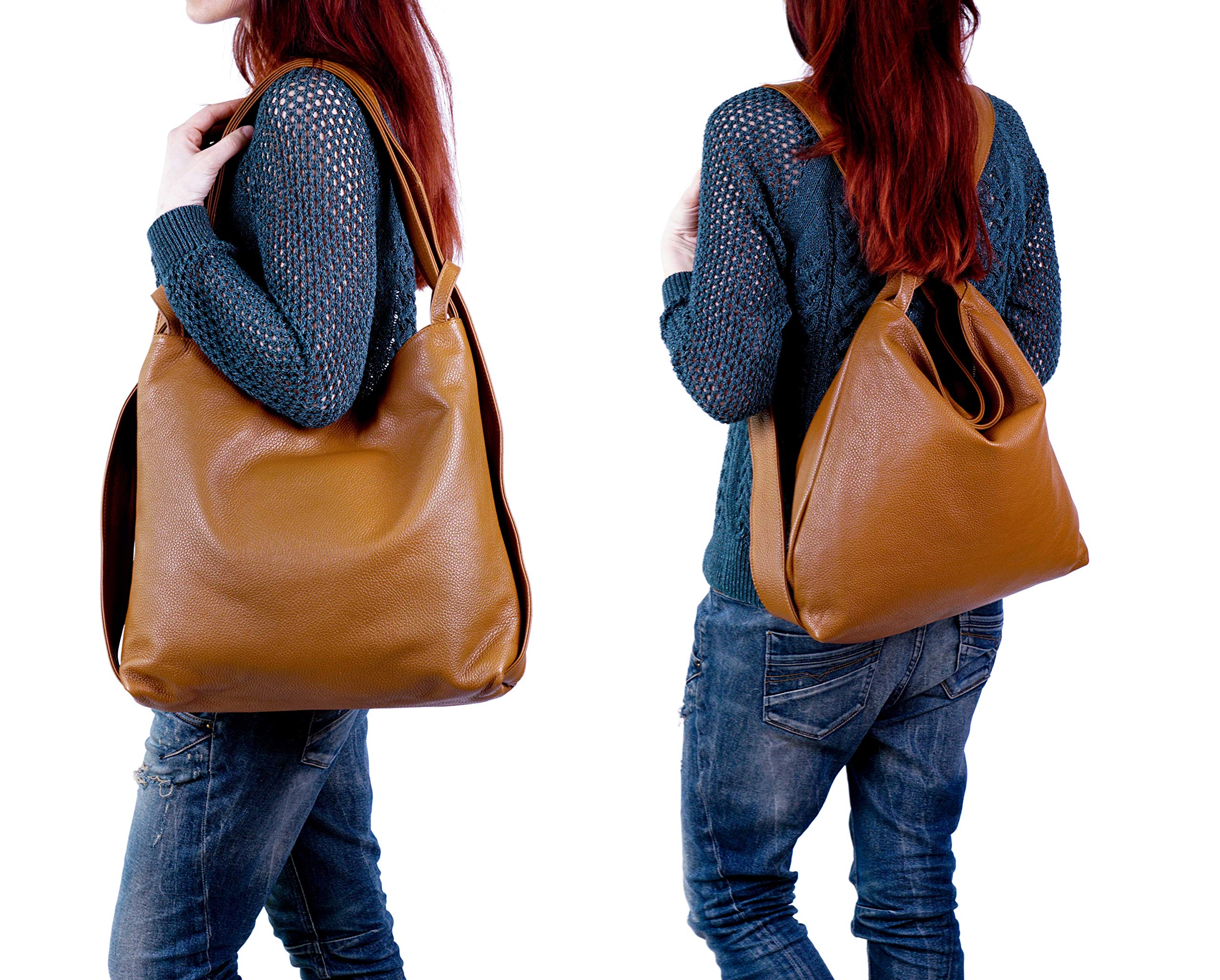 TimeStoryBag Women Leather Backpack/Purse- Handmade Convertible Hobo Shoulder Bag from Genuine Leather Cognac