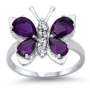 CloseoutWarehouse Simulated Amethyst Butterfly Hera Ring Sterling Silver Size 12